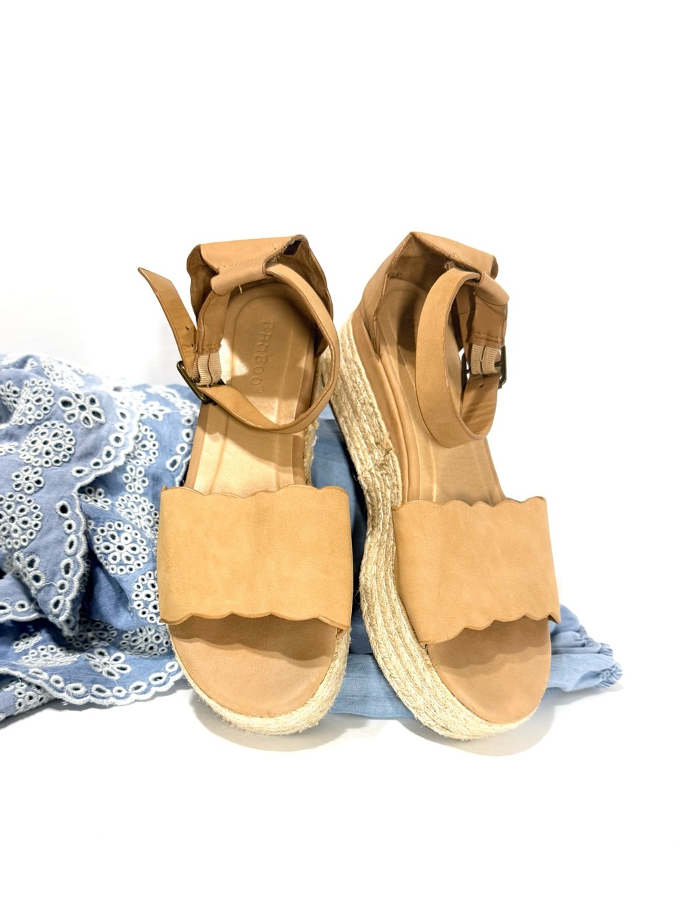 Women's Tan Scalloped Espadrille Sandals with Adjustable Strap 7